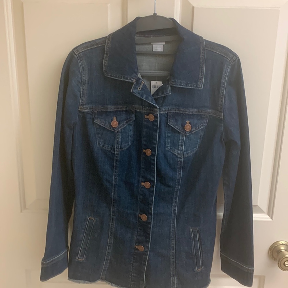 NWT Chico’s Midlength Denim Fray Hem Jacket